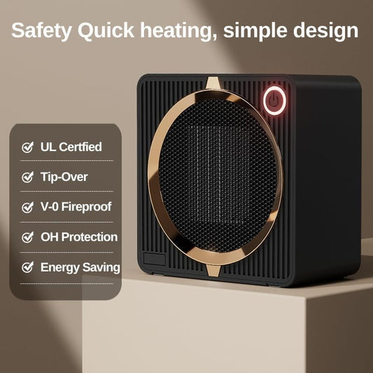 Low Watt Mini Desktop Heater | PTC Ceramic Instant Personal Space Warmer (Tip-Over Safety)