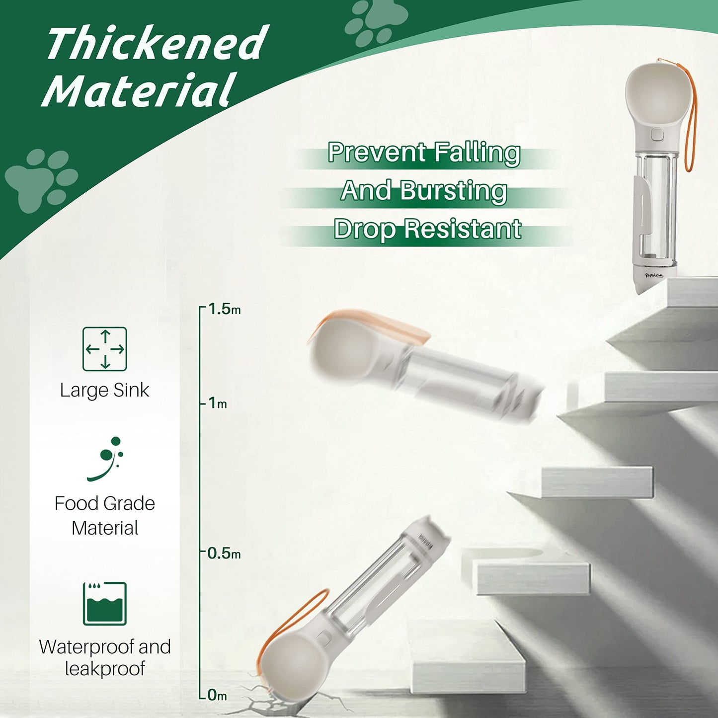 3-in-1 Dog Travel Water Bottle & Food Dispenser | Leak-Proof Portable Feeder with Poop Bag Holder