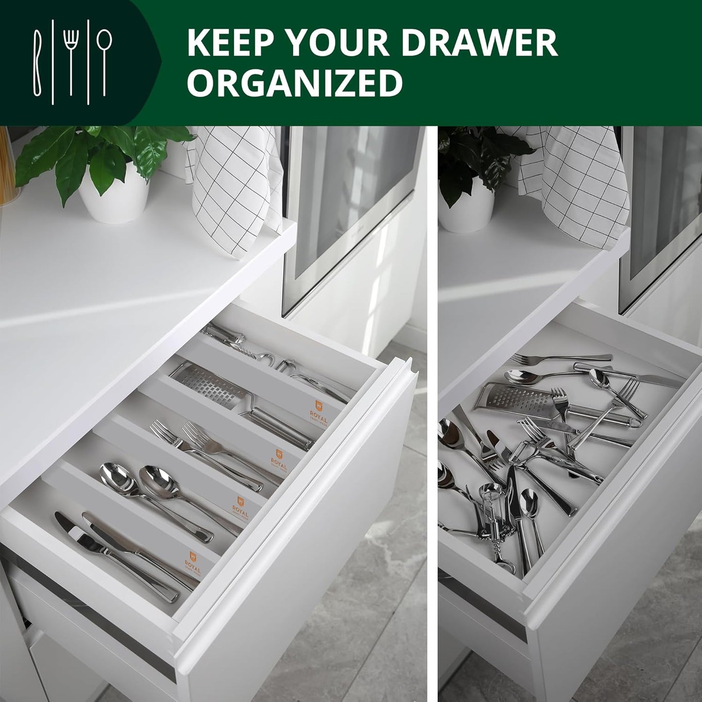 4-Pack Adjustable Bamboo Drawer Dividers (17"-22") | Expandable Custom Fit Organizers for Kitchen & Dresser