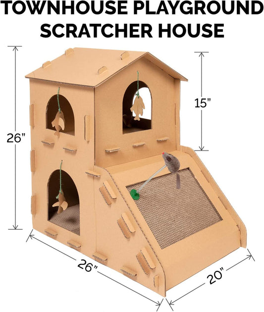 DIY Customizable 2-Story Cat Townhouse | Cardboard Scratcher House with Catnip & Toys
