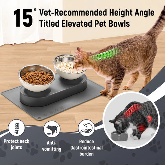 The "Anti-Vomit" Elevated Bowl Set (Stainless Steel)