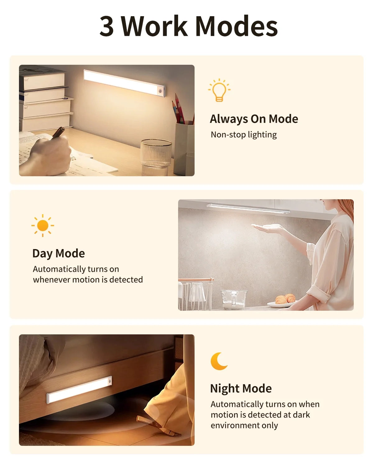12-Inch Rechargeable Motion Sensor LED Light (2 Pack) | 3-Color Dimmable Under Cabinet Lighting