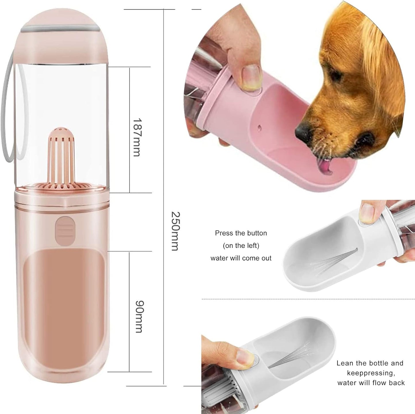 2-in-1 Portable Dog Water Bottle & Poop Bag Dispenser | Leak-Proof Travel Cup with Filter (One-Hand Use)