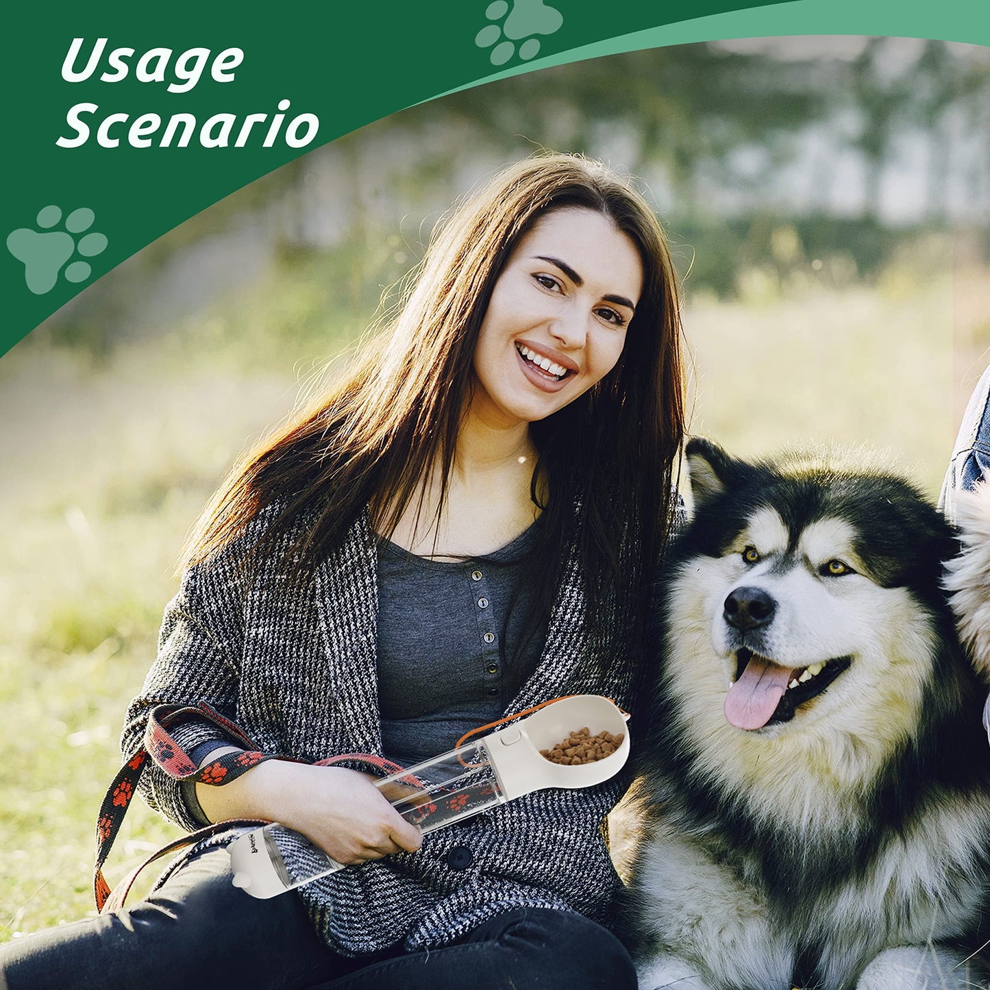 3-in-1 Dog Travel Water Bottle & Food Dispenser | Leak-Proof Portable Feeder with Poop Bag Holder