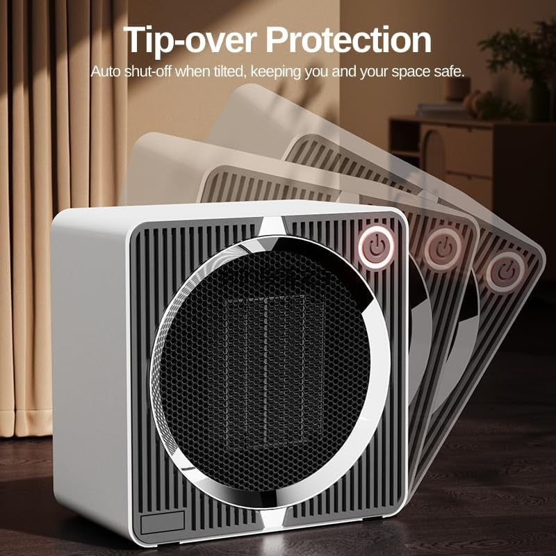 Low Watt Mini Desktop Heater | PTC Ceramic Instant Personal Space Warmer (Tip-Over Safety)