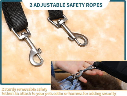 Large Dog Car Booster Seat for 2 Dogs | Elevated Safety Travel Bed with Summer/Winter Mat (Up to 55lbs)