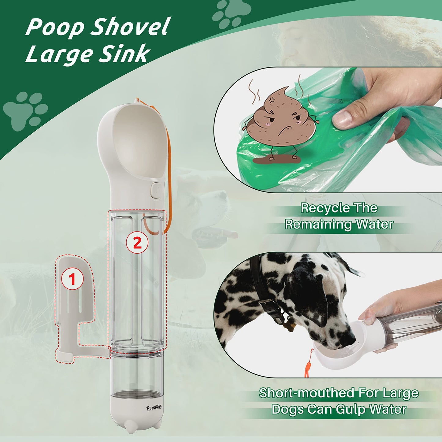 3-in-1 Dog Travel Water Bottle & Food Dispenser | Leak-Proof Portable Feeder with Poop Bag Holder