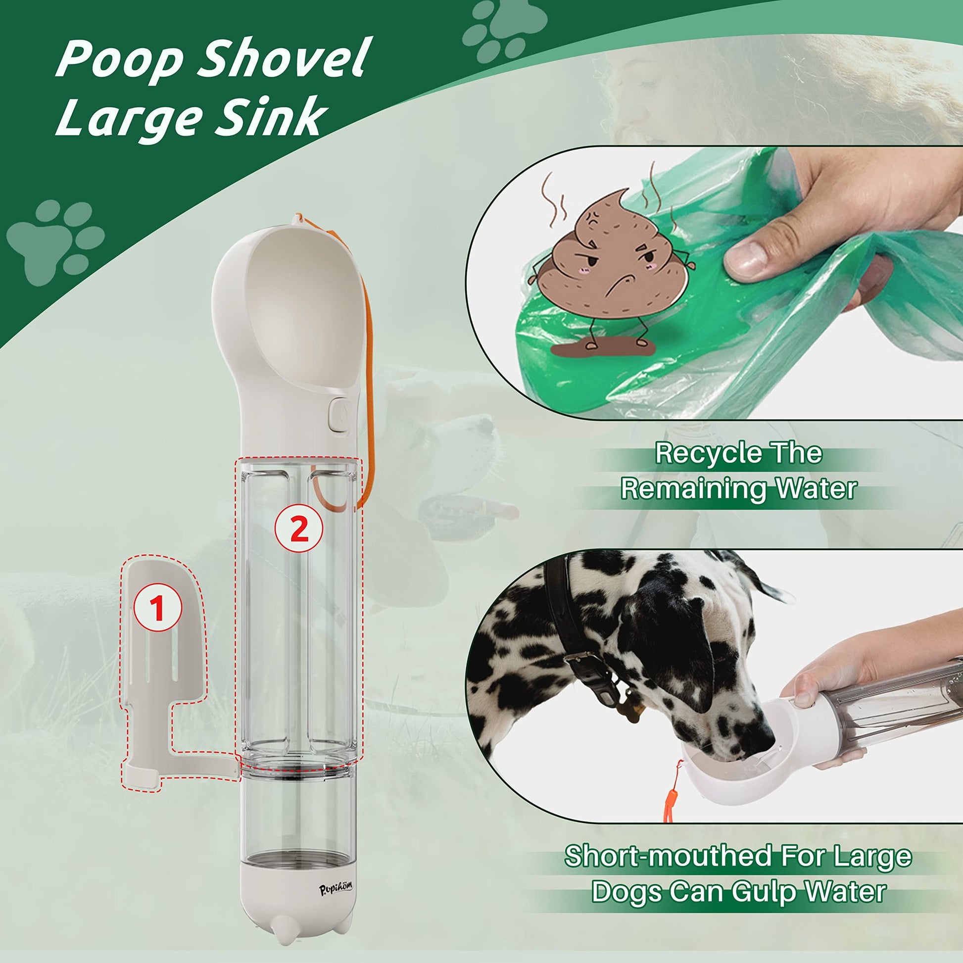3-in-1 Dog Travel Water Bottle & Food Dispenser | Leak-Proof Portable Feeder with Poop Bag Holder