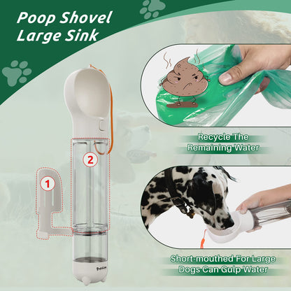 3-in-1 Dog Travel Water Bottle & Food Dispenser | Leak-Proof Portable Feeder with Poop Bag Holder
