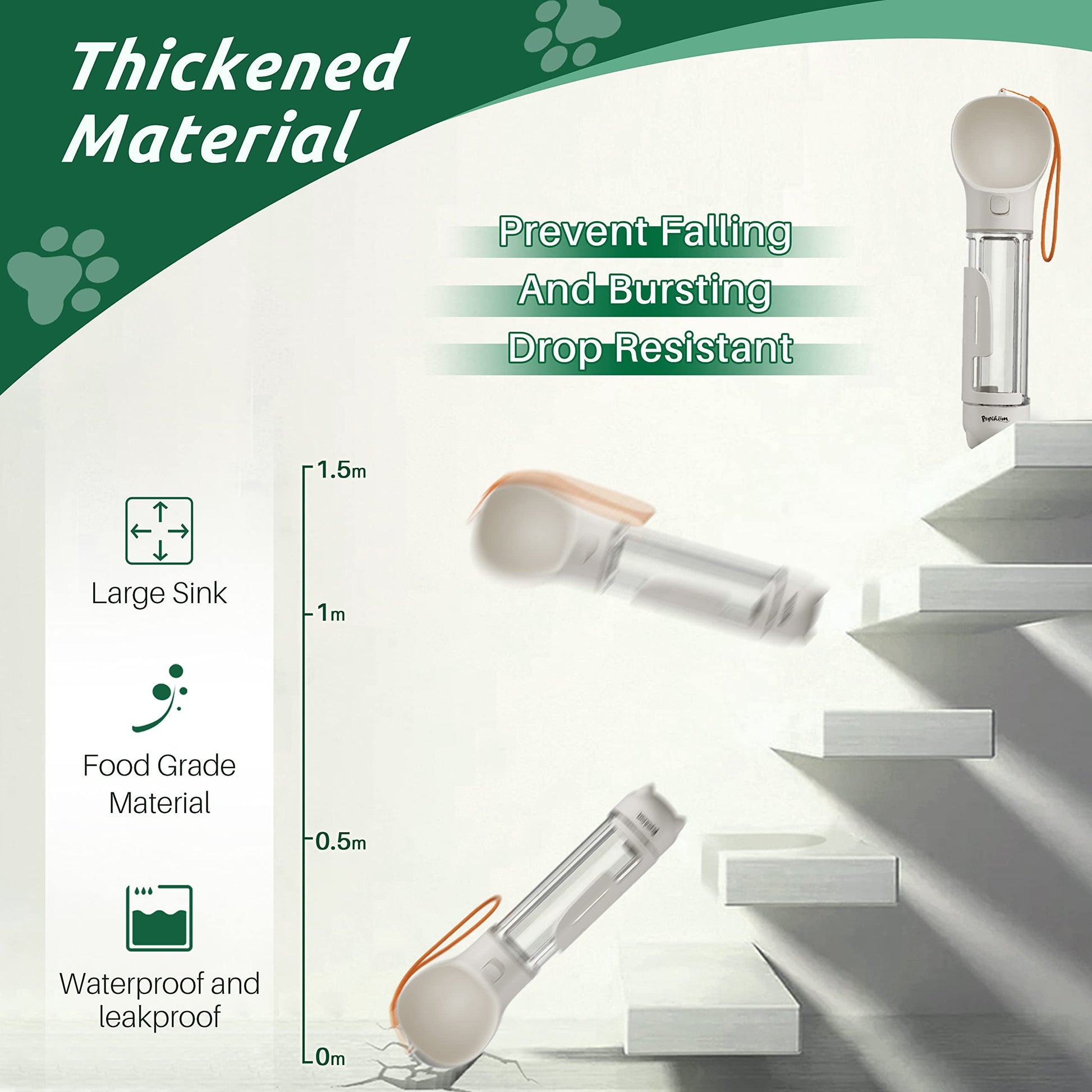 3-in-1 Dog Travel Water Bottle & Food Dispenser | Leak-Proof Portable Feeder with Poop Bag Holder