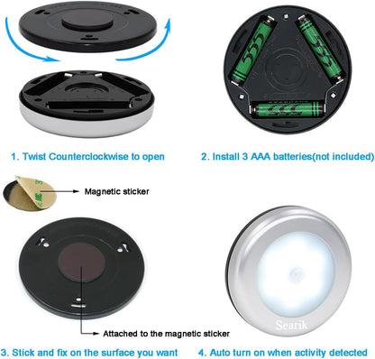 3 Pack Cordless Motion Sensor LED Night Light | Stick-on Cabinet & Stair Safety Lamp