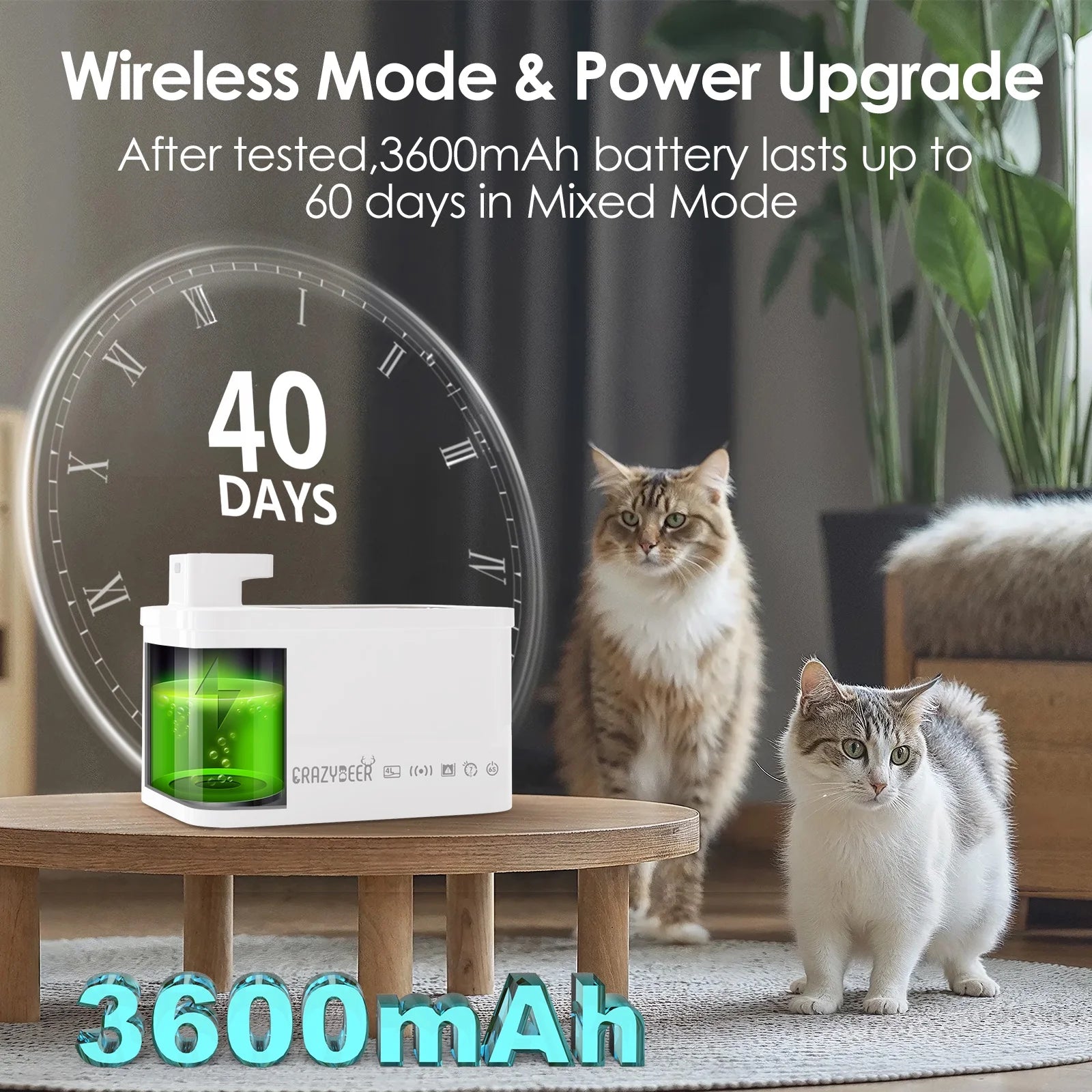 Cord-Free 4L Stainless Steel Cat Water Fountain | Battery Operated Wireless Dispenser (3600mAh)