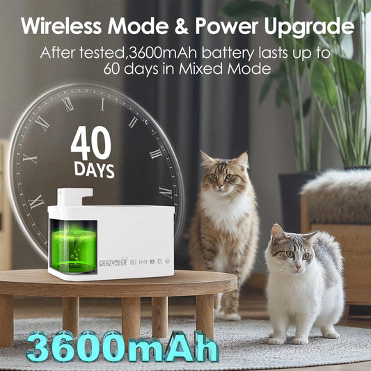 Cord-Free 4L Stainless Steel Cat Water Fountain | Battery Operated Wireless Dispenser (3600mAh)
