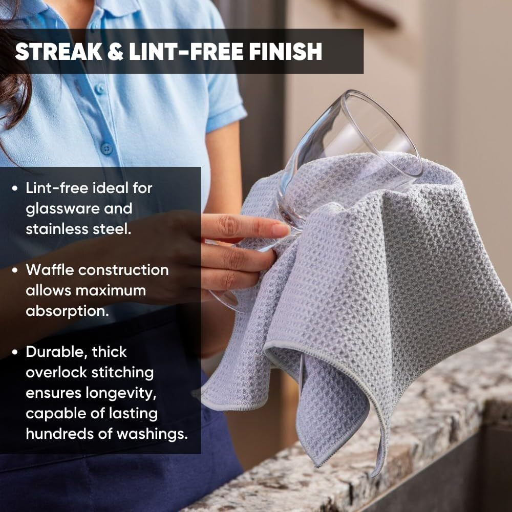 6 Pack Microfiber Waffle Weave Kitchen Towels | Streak-Free, Quick-Dry & Ultra-Absorbent Cloths