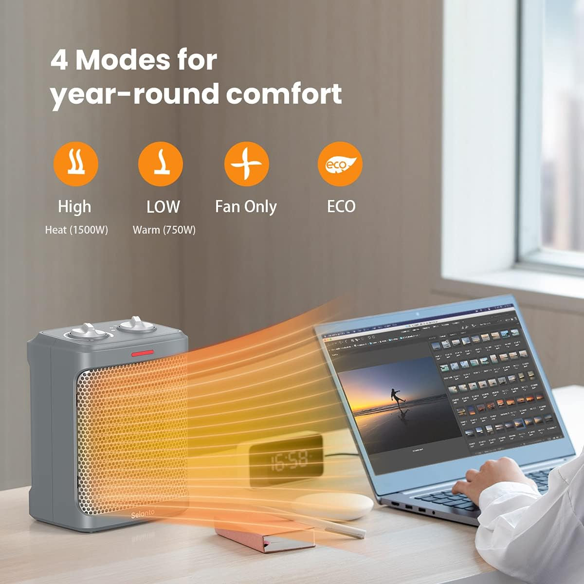 1500W Portable Ceramic Space Heater | Fast Heating Electric Fan with ECO Mode & Tip-Over Safety