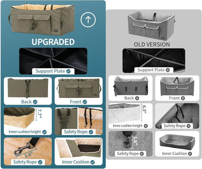 Large Dog Car Booster Seat for 2 Dogs | Elevated Safety Travel Bed with Summer/Winter Mat (Up to 55lbs)