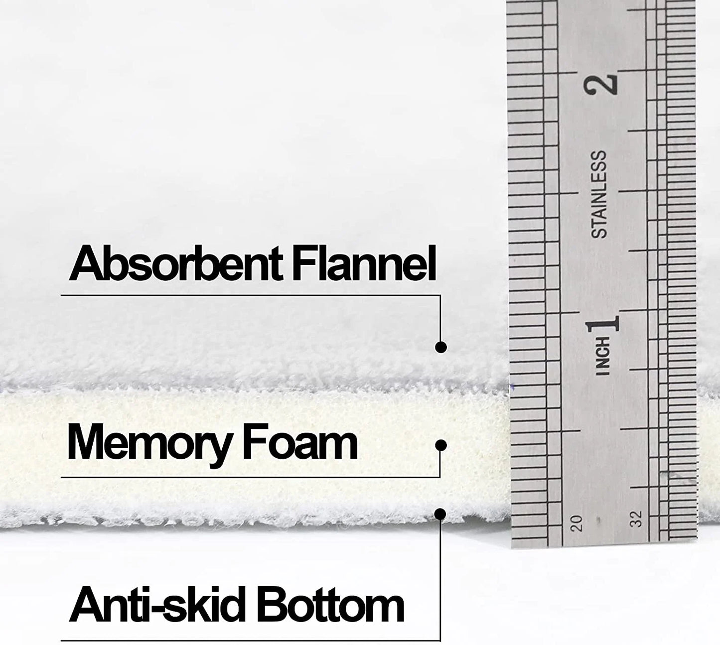 Luxury Memory Foam Bathroom Mats, Non-Slip Bathmat Set, White, 16” X 24"