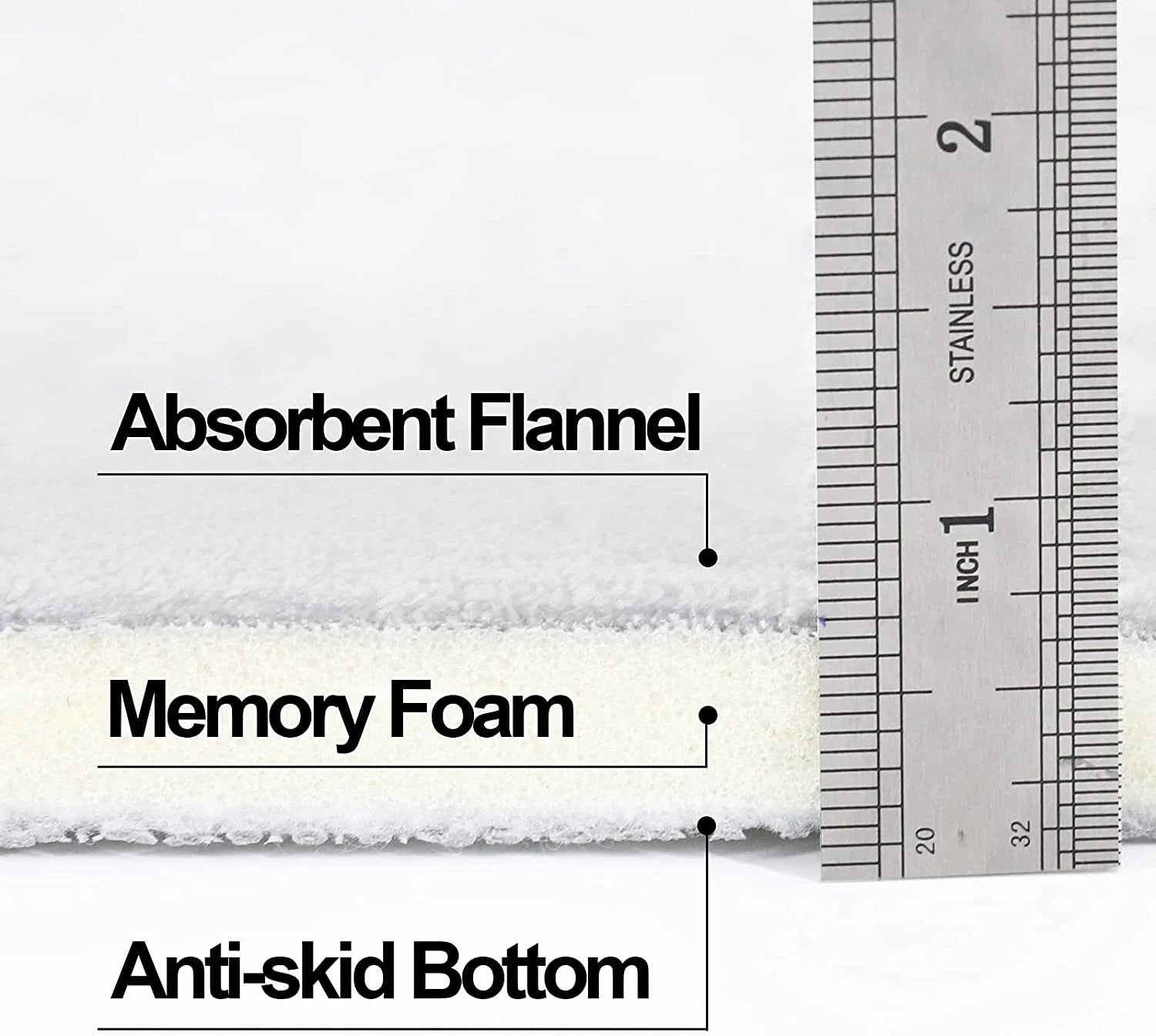 Luxury Memory Foam Bathroom Mats, Non-Slip Bathmat Set, White, 16” X 24"