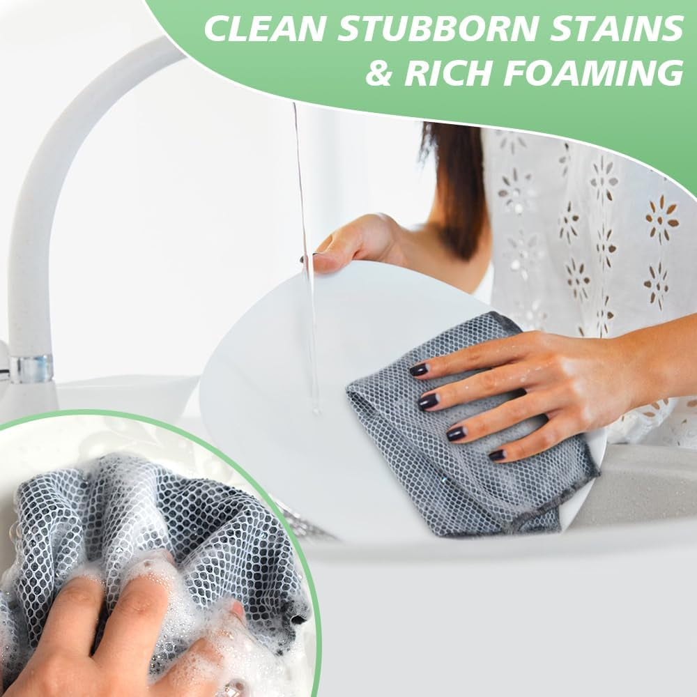 10 Pack Microfiber Dish Cloths (12"x12") | Dual-Sided, No Streak, Highly Absorbent Kitchen Cleaning