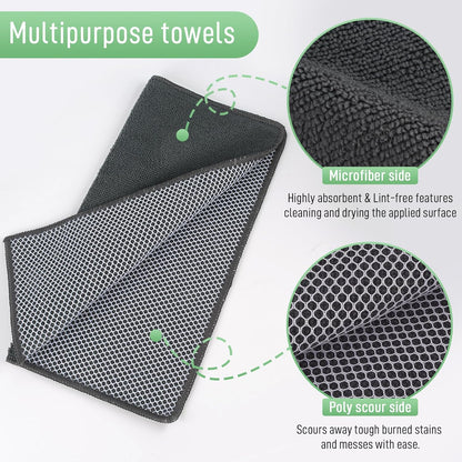 10 Pack Microfiber Dish Cloths (12"x12") | Dual-Sided, No Streak, Highly Absorbent Kitchen Cleaning