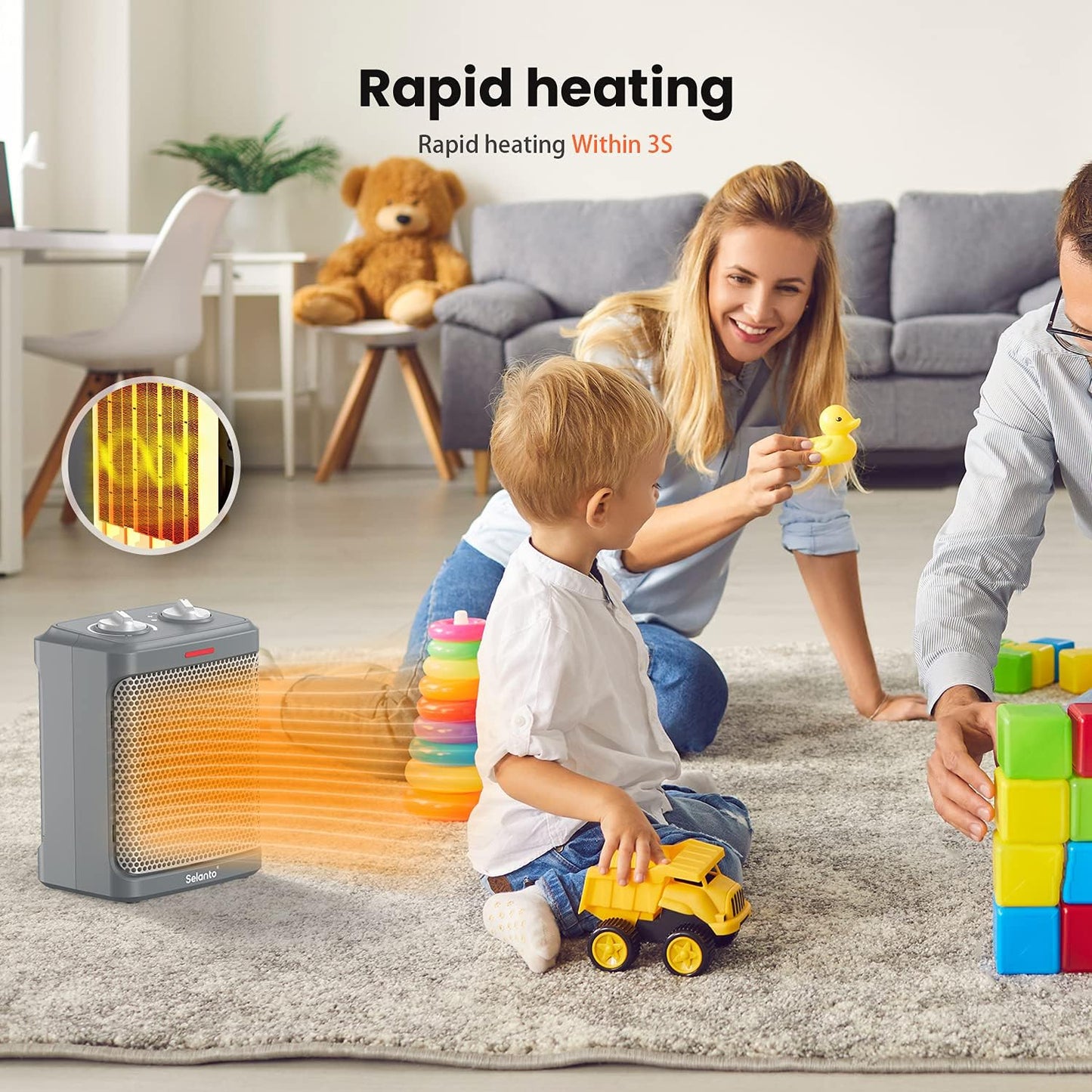 1500W Portable Ceramic Space Heater | Fast Heating Electric Fan with ECO Mode & Tip-Over Safety