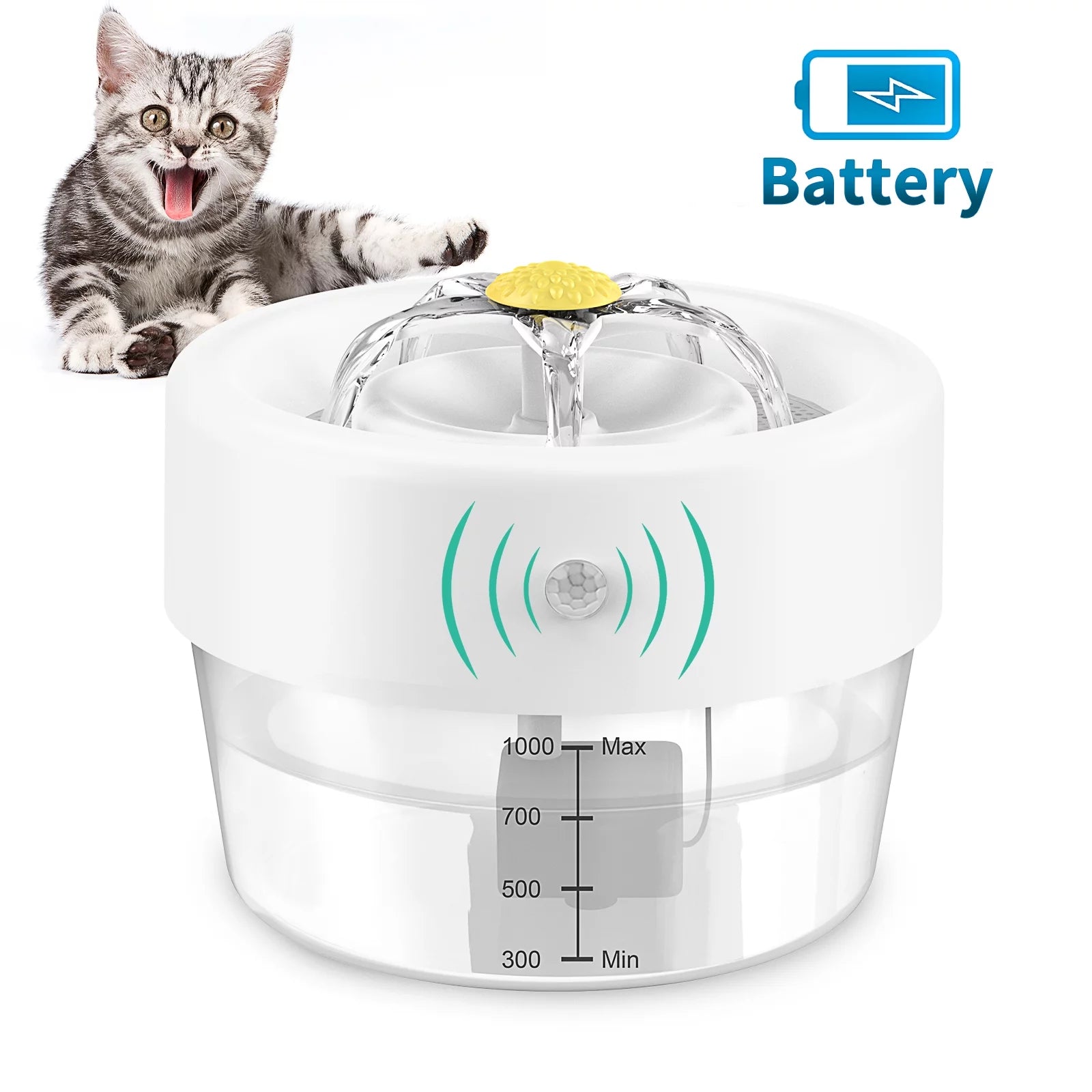 Smart Motion Sensor Cat Water Fountain | Wireless Battery Operated Dispenser (Auto-On/Off)