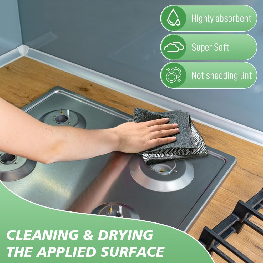 10 Pack Microfiber Dish Cloths (12"x12") | Dual-Sided, No Streak, Highly Absorbent Kitchen Cleaning