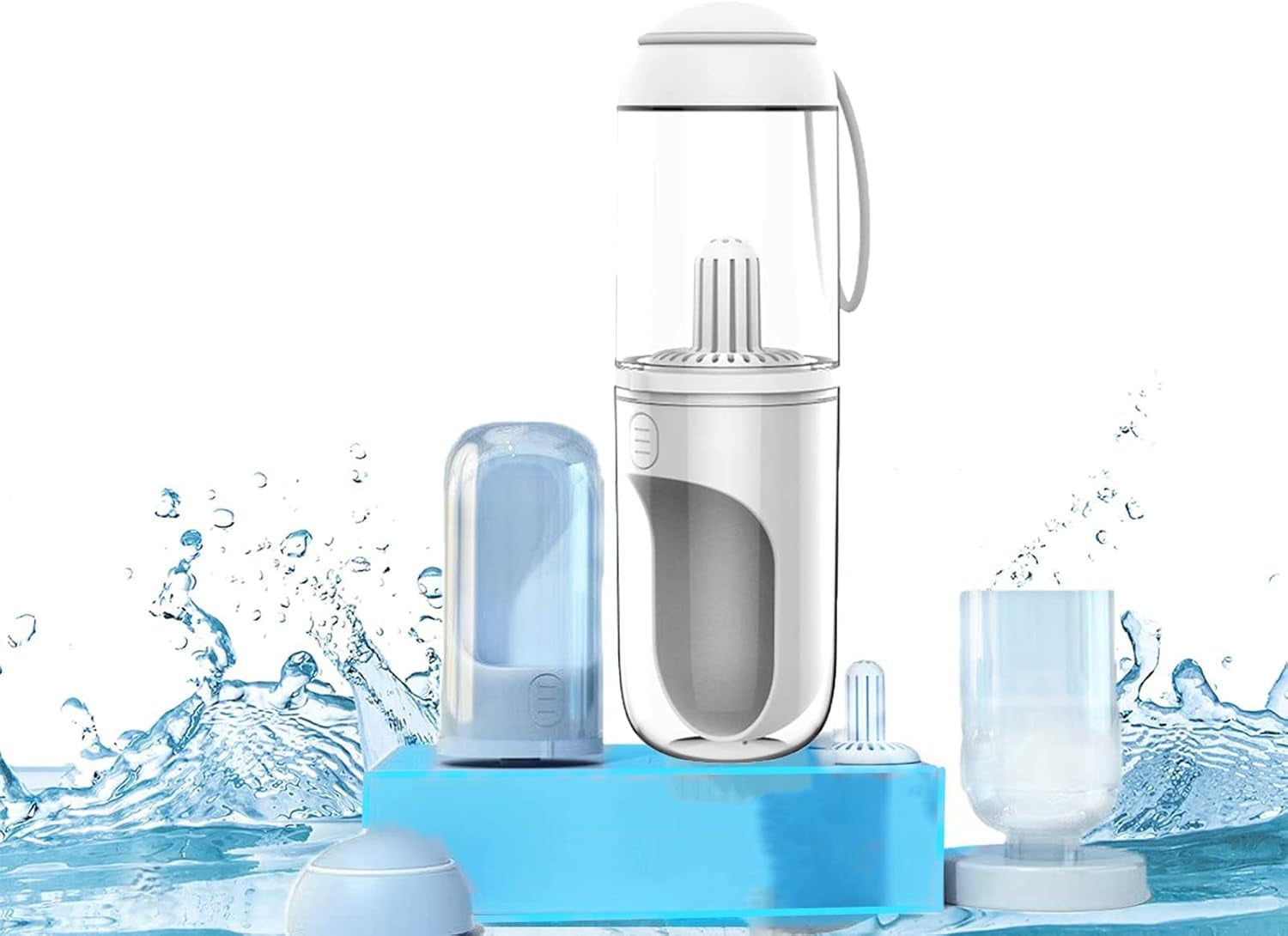 2-in-1 Portable Dog Water Bottle & Poop Bag Dispenser | Leak-Proof Travel Cup with Filter (One-Hand Use)