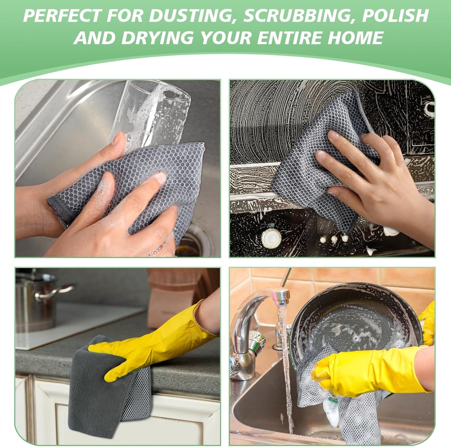 10 Pack Microfiber Dish Cloths (12"x12") | Dual-Sided, No Streak, Highly Absorbent Kitchen Cleaning