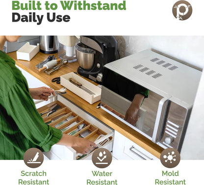 Expandable Bamboo Silverware Organizer (10 Slots) | Adjustable Drawer Divider for Kitchen & Utensils