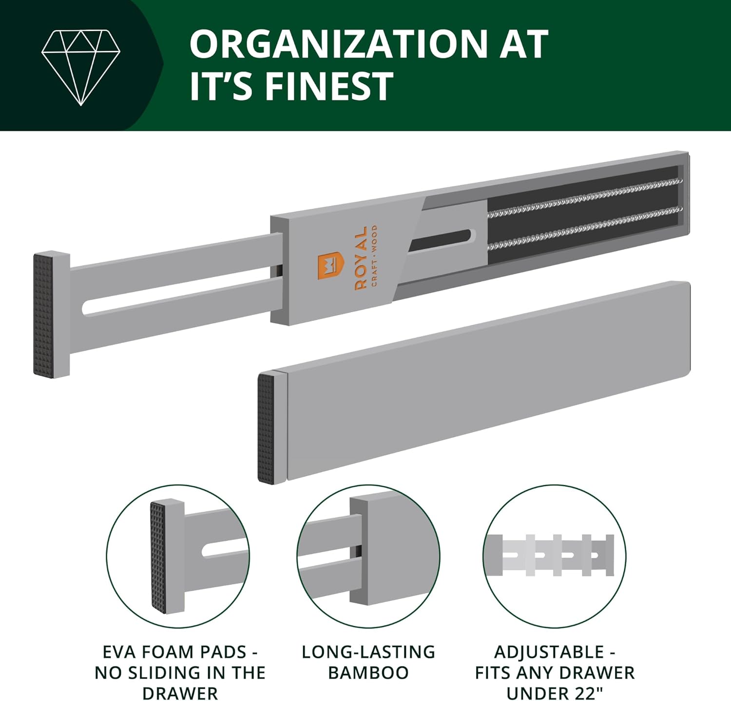 4-Pack Adjustable Bamboo Drawer Dividers (17"-22") | Expandable Custom Fit Organizers for Kitchen & Dresser