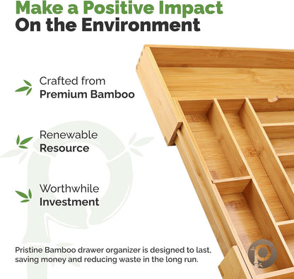 Expandable Bamboo Silverware Organizer (10 Slots) | Adjustable Drawer Divider for Kitchen & Utensils