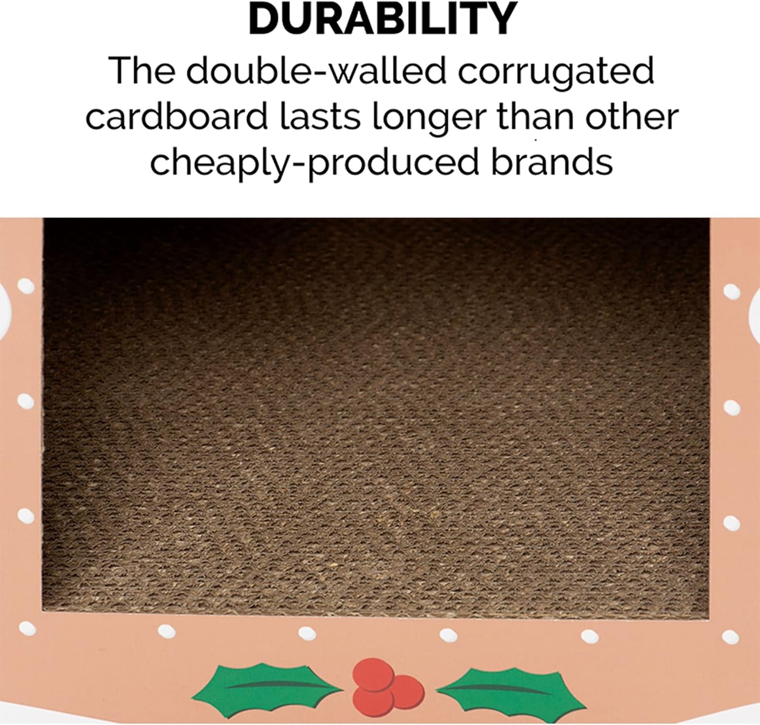 Christmas Gingerbread Cat House | Cardboard Scratcher Hideout with Catnip & Hanging Toys (Holiday Gift)