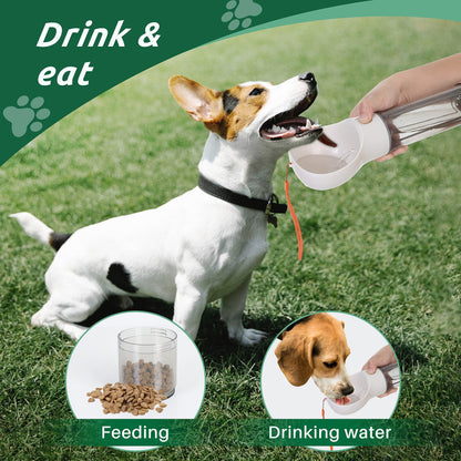 3-in-1 Dog Travel Water Bottle & Food Dispenser | Leak-Proof Portable Feeder with Poop Bag Holder