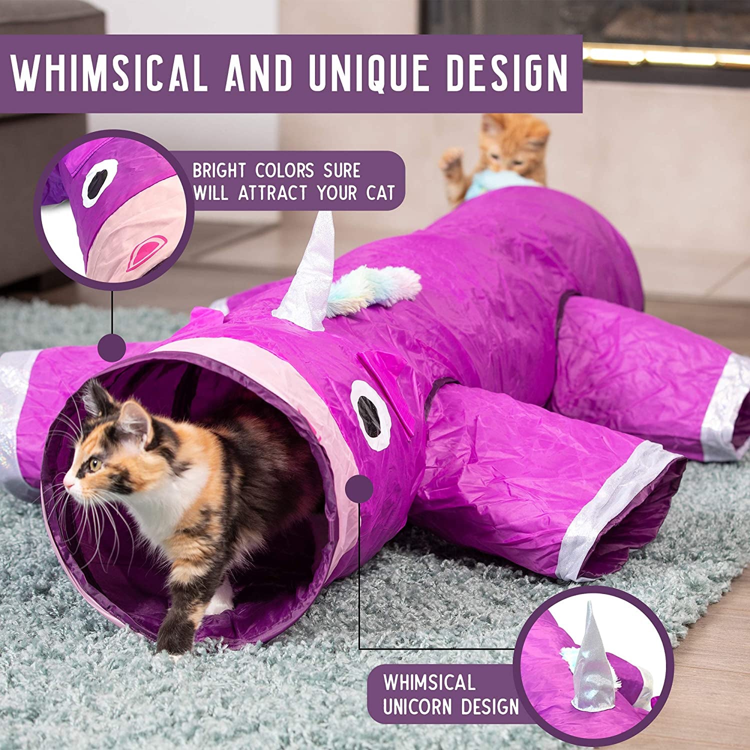Magic Unicorn 5-Way Cat Tunnel | Interactive Crinkle Maze & Hideout for Multi-Cats & Rabbits