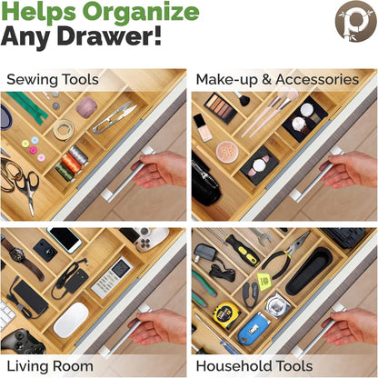 Expandable Bamboo Silverware Organizer (10 Slots) | Adjustable Drawer Divider for Kitchen & Utensils