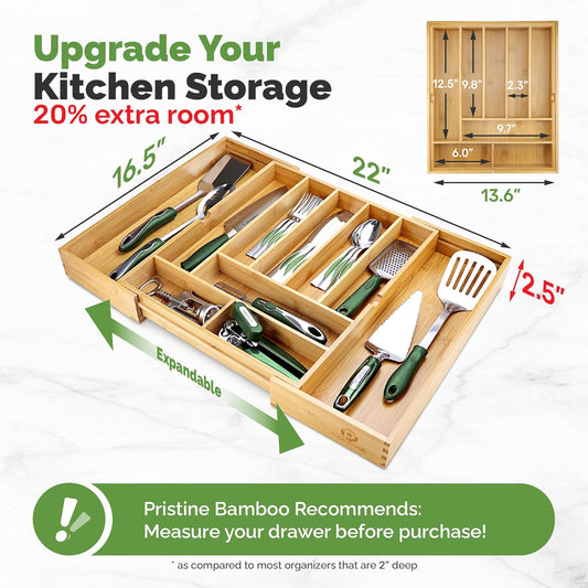Expandable Bamboo Silverware Organizer (10 Slots) | Adjustable Drawer Divider for Kitchen & Utensils