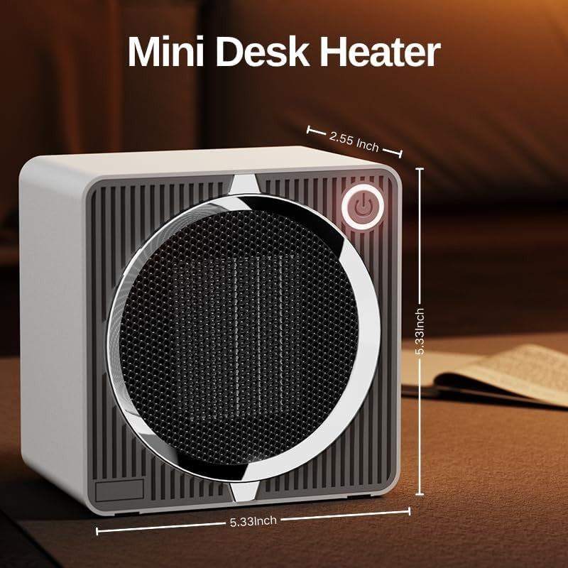 Low Watt Mini Desktop Heater | PTC Ceramic Instant Personal Space Warmer (Tip-Over Safety)