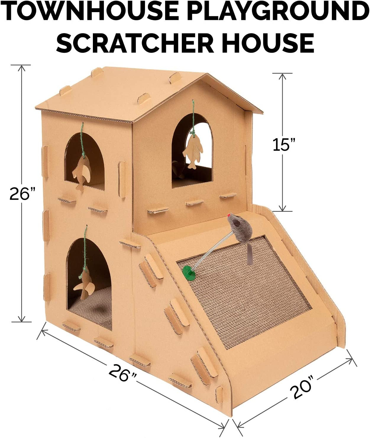 DIY Customizable 2-Story Cat Townhouse | Cardboard Scratcher House with Catnip & Toys