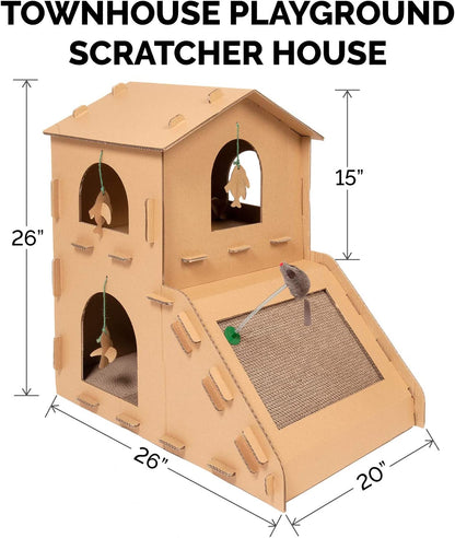 DIY Customizable 2-Story Cat Townhouse | Cardboard Scratcher House with Catnip & Toys