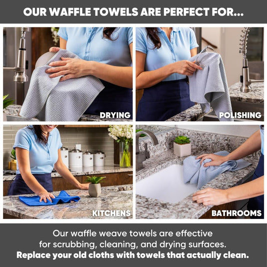 6 Pack Microfiber Waffle Weave Kitchen Towels | Streak-Free, Quick-Dry & Ultra-Absorbent Cloths
