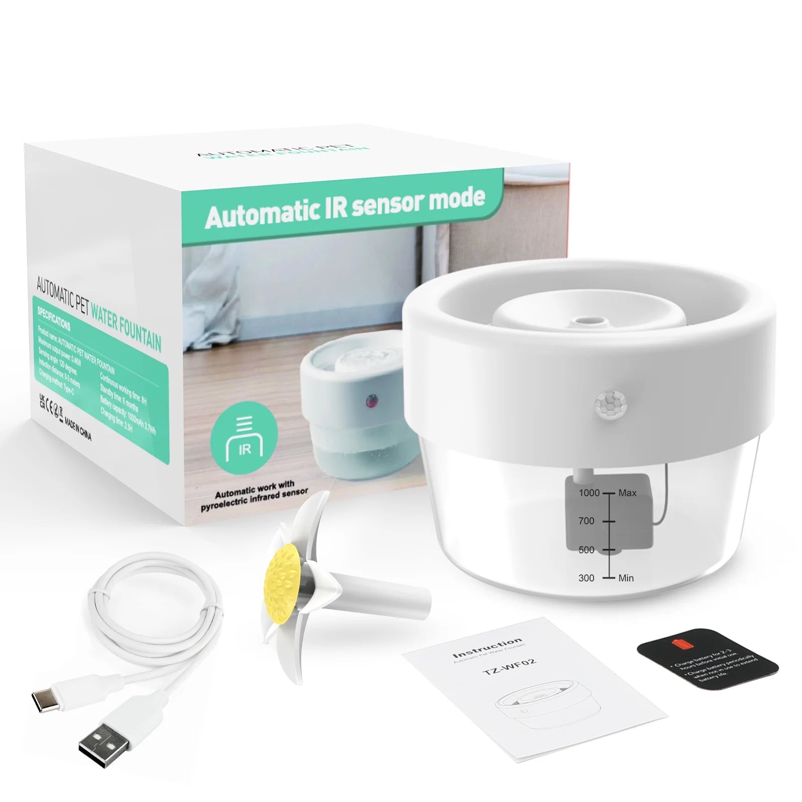 Smart Motion Sensor Cat Water Fountain | Wireless Battery Operated Dispenser (Auto-On/Off)