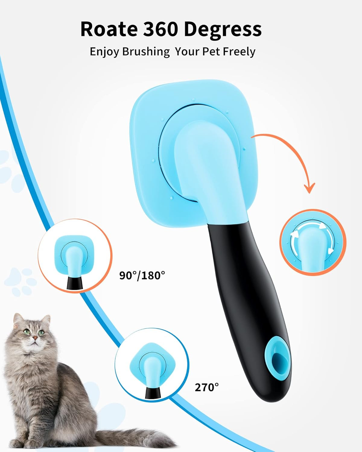 360° Rotating Slicker Grooming Brush | Massaging Deshedding Tool for Dogs & Cats (Blue)