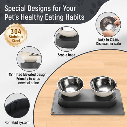 The "Anti-Vomit" Elevated Bowl Set (Stainless Steel)