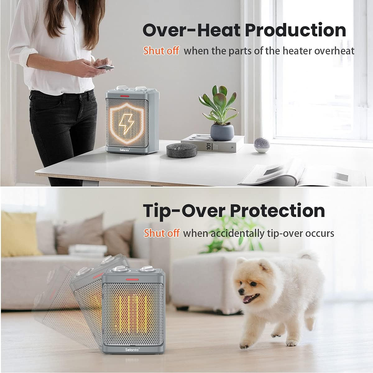 1500W Portable Ceramic Space Heater | Fast Heating Electric Fan with ECO Mode & Tip-Over Safety