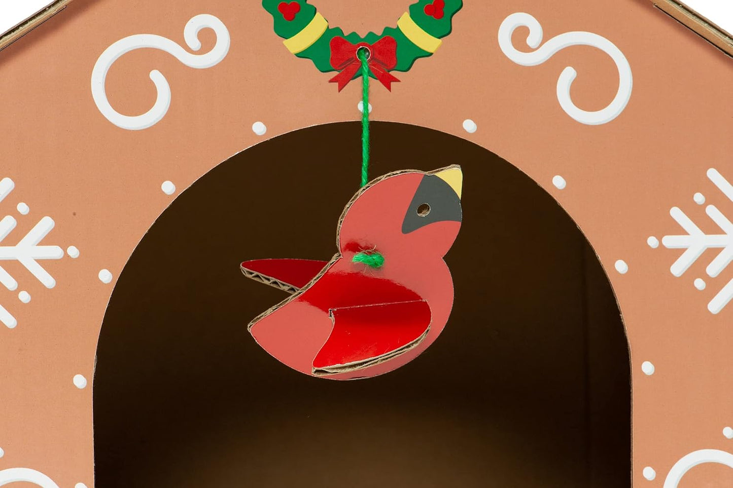 Christmas Gingerbread Cat House | Cardboard Scratcher Hideout with Catnip & Hanging Toys (Holiday Gift)