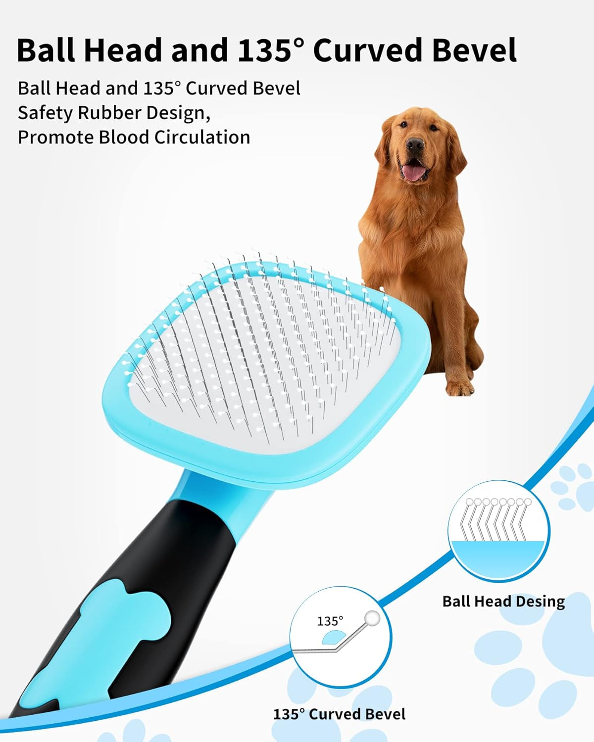 360° Rotating Slicker Grooming Brush | Massaging Deshedding Tool for Dogs & Cats (Blue)