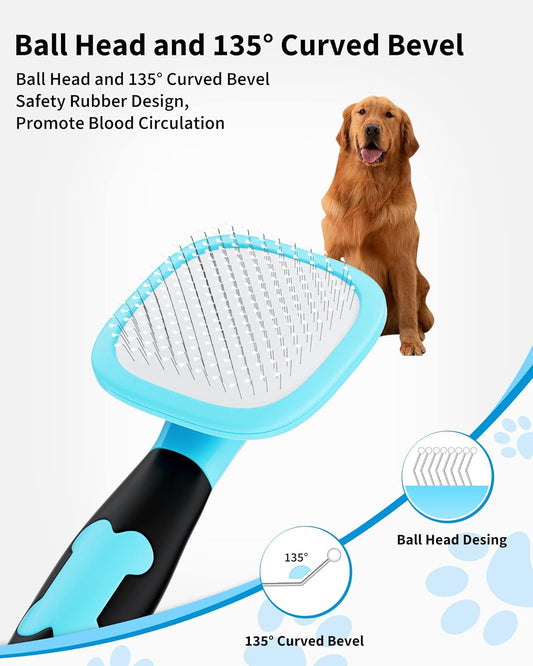 360° Rotating Slicker Grooming Brush | Massaging Deshedding Tool for Dogs & Cats (Blue)