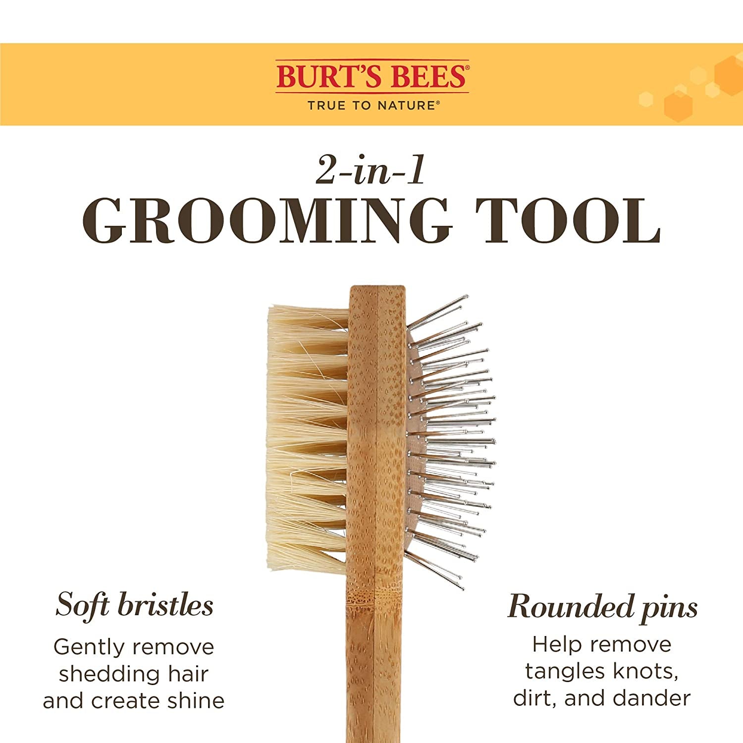 2-in-1 Bamboo Double Sided Cat Brush | Pin & Bristle Grooming Tool for Shedding & Detangling