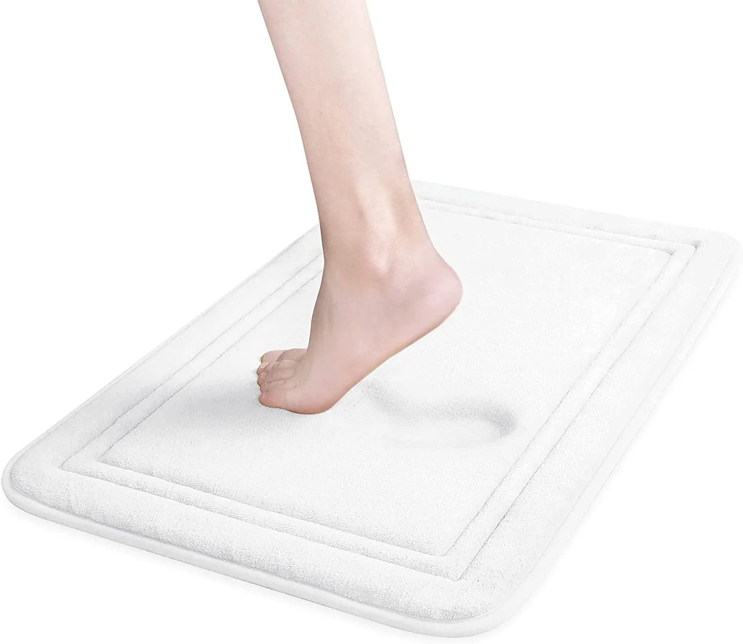 Luxury Memory Foam Bathroom Mats, Non-Slip Bathmat Set, White, 16” X 24"